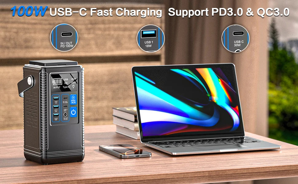 Portable Power Station,296Wh 80000mAh Outdoor Generator Quick Charge In/Out PD 100W