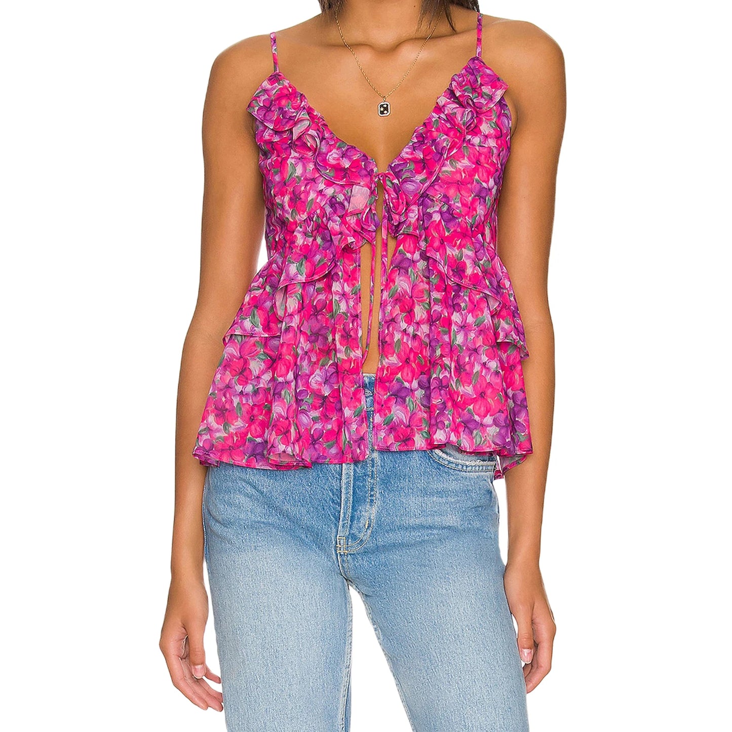 Women s Floral Print Spaghetti Strap Tank Top Sleeveless Camisole Casual Summer Fashion Streetwear Tops for Ladies