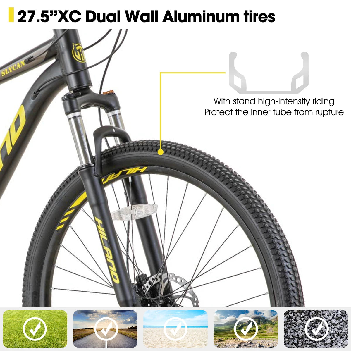 Hiland Aluminum Mountain Bike 21 Speeds Hydraulic Disc Brakes Lock-Out Suspension Fork 27.5 Inch Wheel Bike for Men Mens