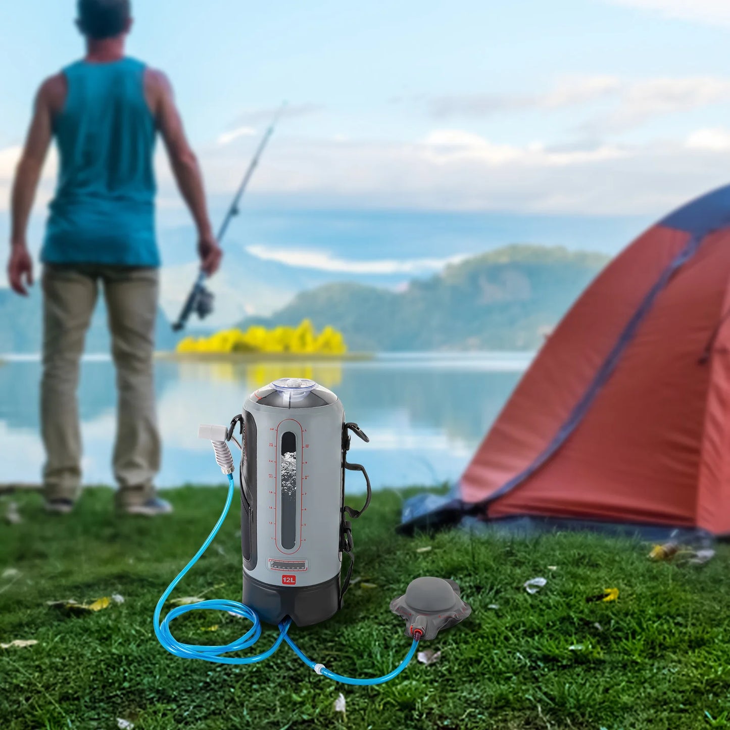 3 Gallon Pressure Camping Shower Portable Outdoor Picnic Shower with Air Pump