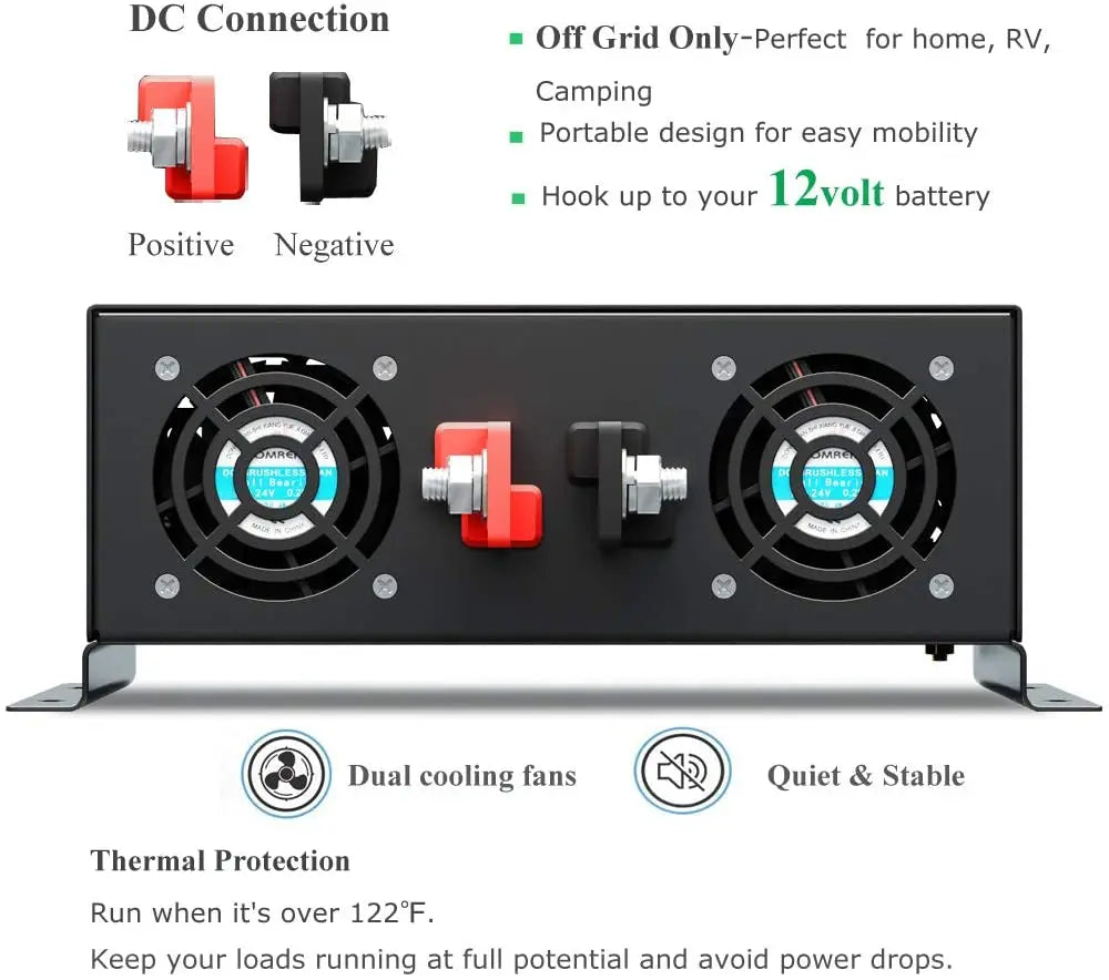 Pure Sine Wave Solar Inverter Power 2000W 12V 220V DC AC Converter 24V/48V to 110/120V/230V/240V