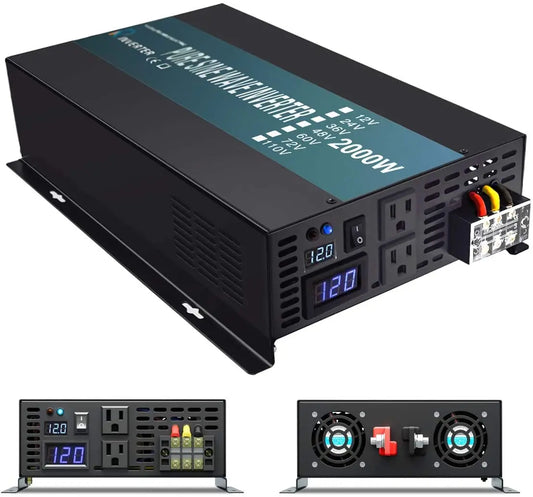 Pure Sine Wave Solar Inverter Power 2000W 12V 220V DC AC Converter 24V/48V to 110/120V/230V/240V