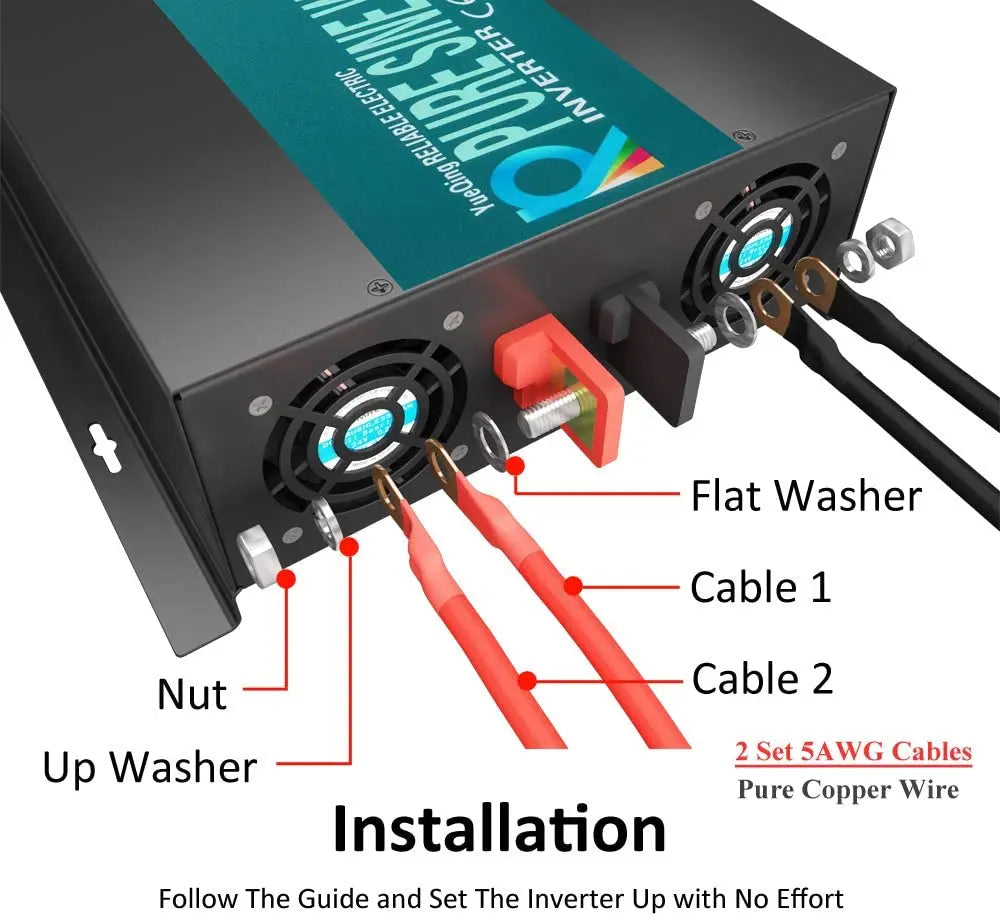 Pure Sine Wave Solar Inverter Power 2000W 12V 220V DC AC Converter 24V/48V to 110/120V/230V/240V