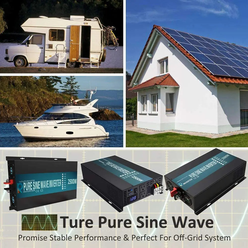Pure Sine Wave Solar Inverter Power 2000W 12V 220V DC AC Converter 24V/48V to 110/120V/230V/240V