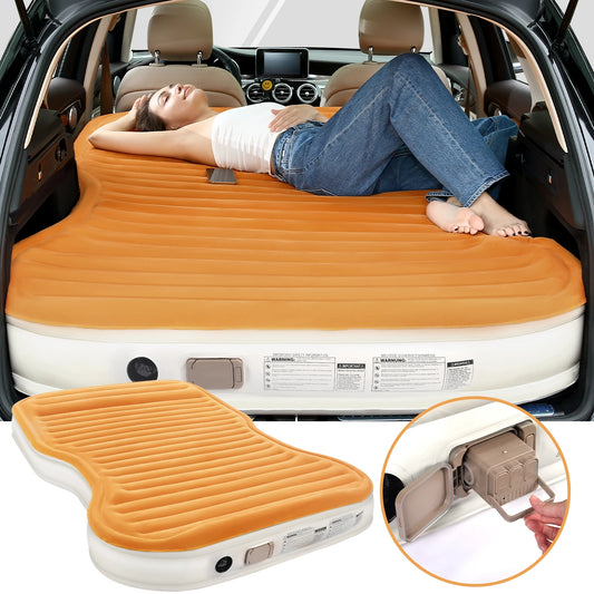 QDH SUV Air Mattress Double Size Thickened Flocked Car Mattress with Built-in Pump Portable Inflatable Bed 660lb Capacity
