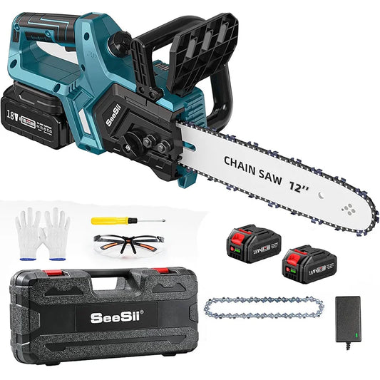 12'' Brushless Electric Chainsaw Cordless Chain Saw Garden Tools Tree Wood Cutting Pruning