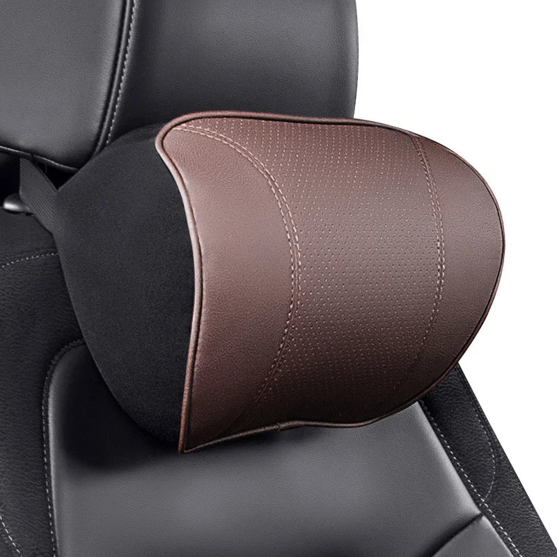 Car Seat Headrest Travel Rest Neck Pillow PU Leather Memory Foam Cushion for Auto Neck Support