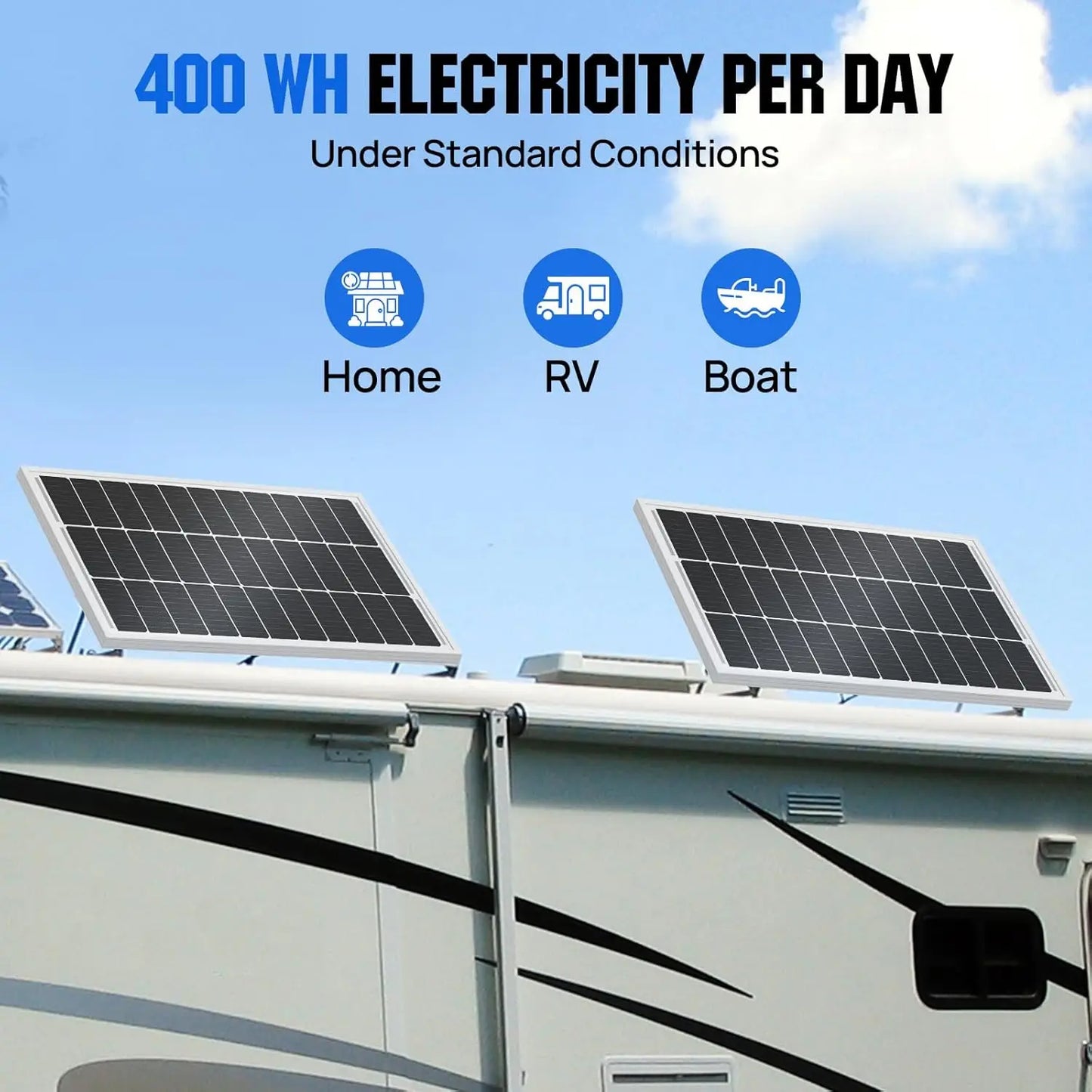400W Solar Panels 4pcs 100 Watt 18V Monocrystalline Panel for Off Grid PV Power 2 Pack