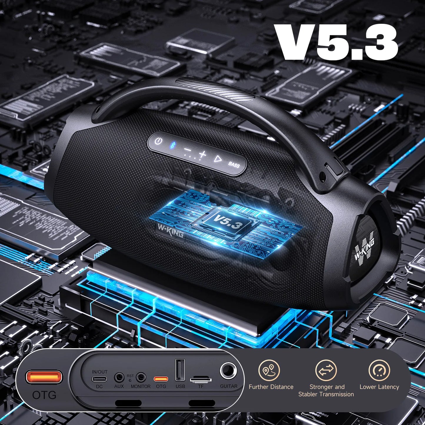 200W RMS Portable Bluetooth Speakers, Massive Bass Party Boombox IPX7 Waterproof