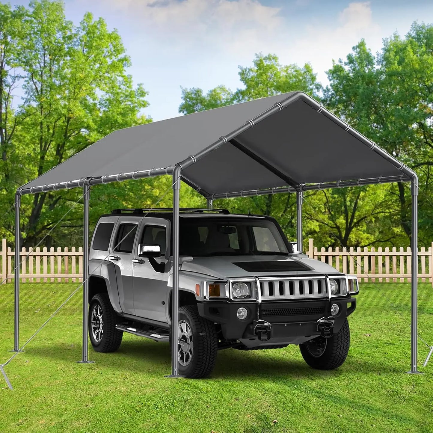 Outdoor Carport 10x20ft Heavy Duty Car Tent, Portable Garage Canopy Storage Shed, All-Season Tarp Tent for Car, Party (GY)
