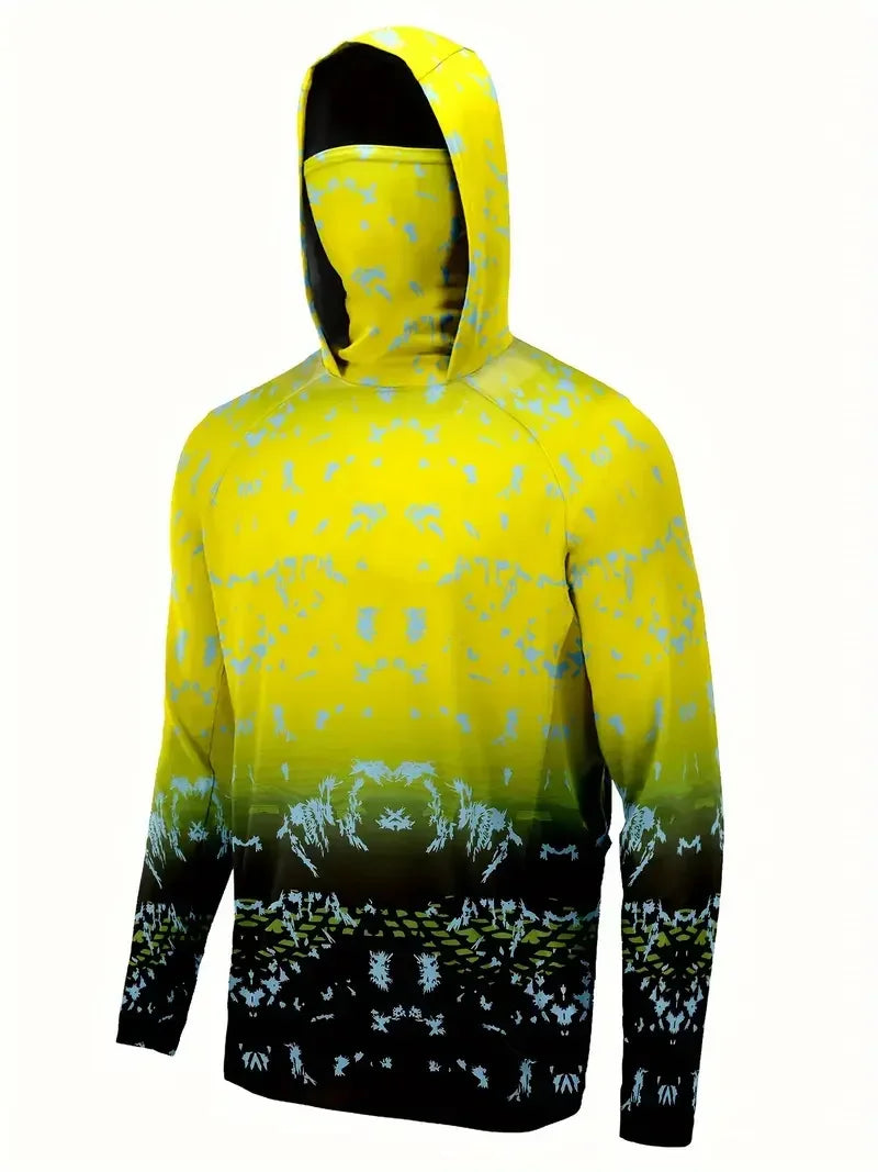 Fishing Shirt Hooded Men Fishing Clothes Outdoor Summer Mask Hoodie Sun Uv Protection