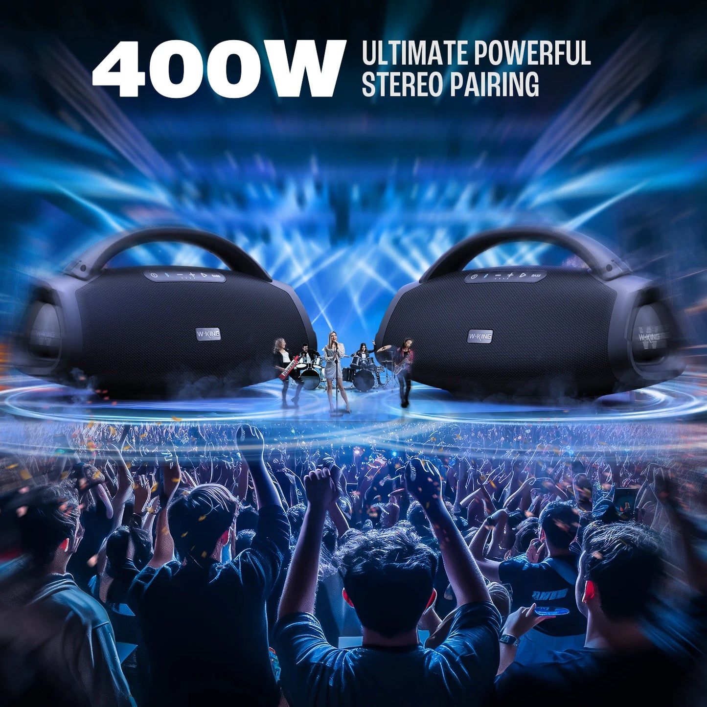 200W RMS Portable Bluetooth Speakers, Massive Bass Party Boombox IPX7 Waterproof