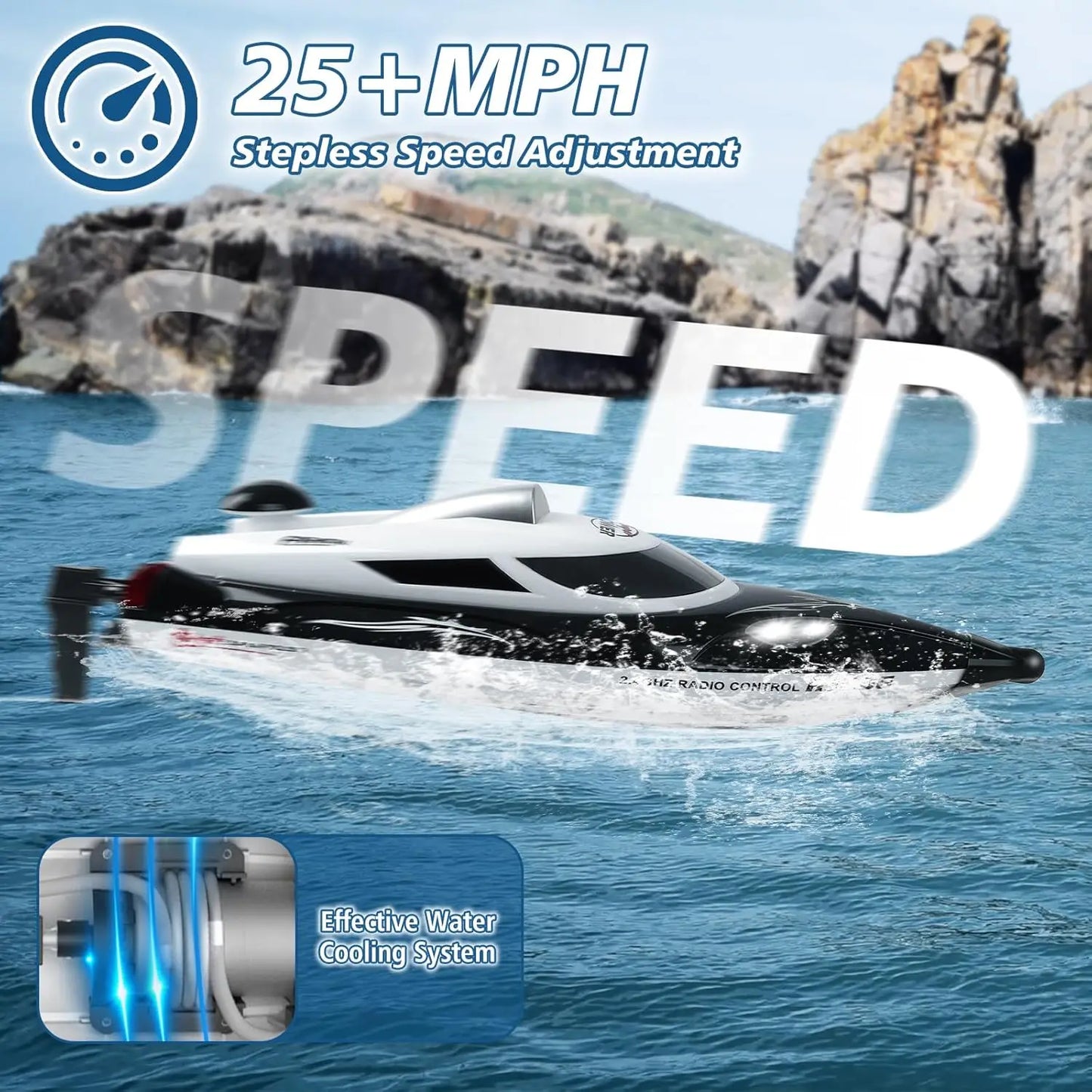 Boat-Remote Control Boat for Adults-High Speed 35+ KPH RC Boat for Pool-Toys for Ages 8-13 (Black)