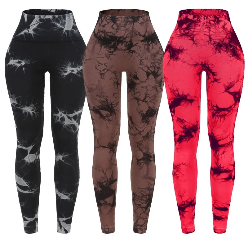3 Piece Workout Leggings Sets for Women High Waisted Tie Dye