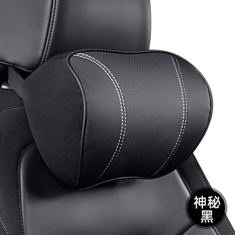 Car Seat Headrest Travel Rest Neck Pillow PU Leather Memory Foam Cushion for Auto Neck Support