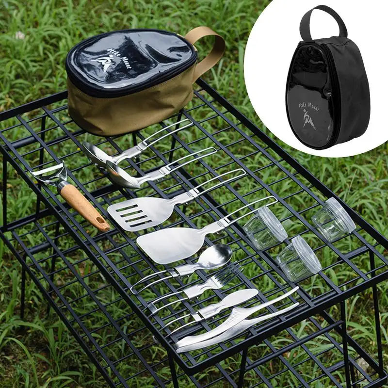 Camping Kitchen Set 11pcs Cooking Utensil Bowls & Forks BBQ Camping Kit