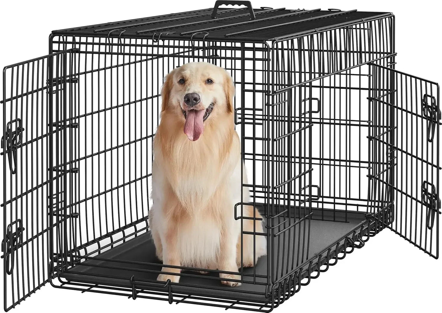 42 inch Dog Crate Double Door Dog Crate w/Divider Collapsible Metal Dog Crate
