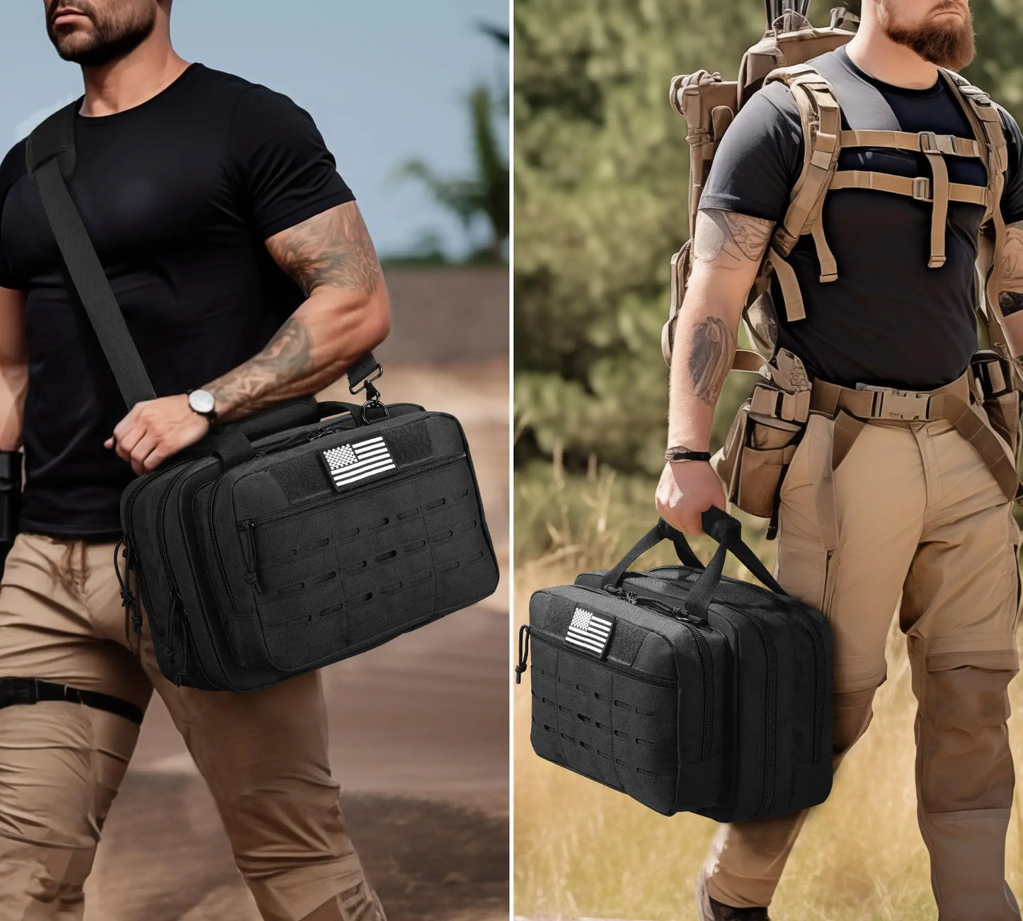 CVLIFE Tactical Gun Range Bag Case Pistol Handgun Lockable 3 Compartments Outdoor Shooting