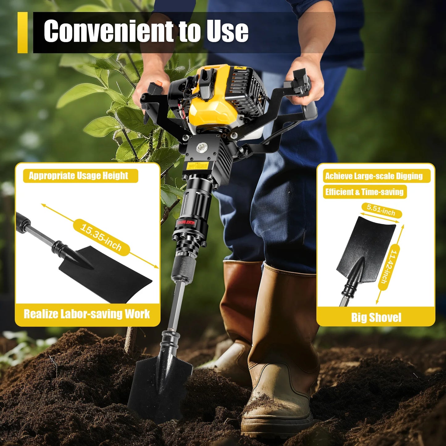 2-Stroke 52cc Portable Garden Tree Digging Machine with Shovel 6500r/min