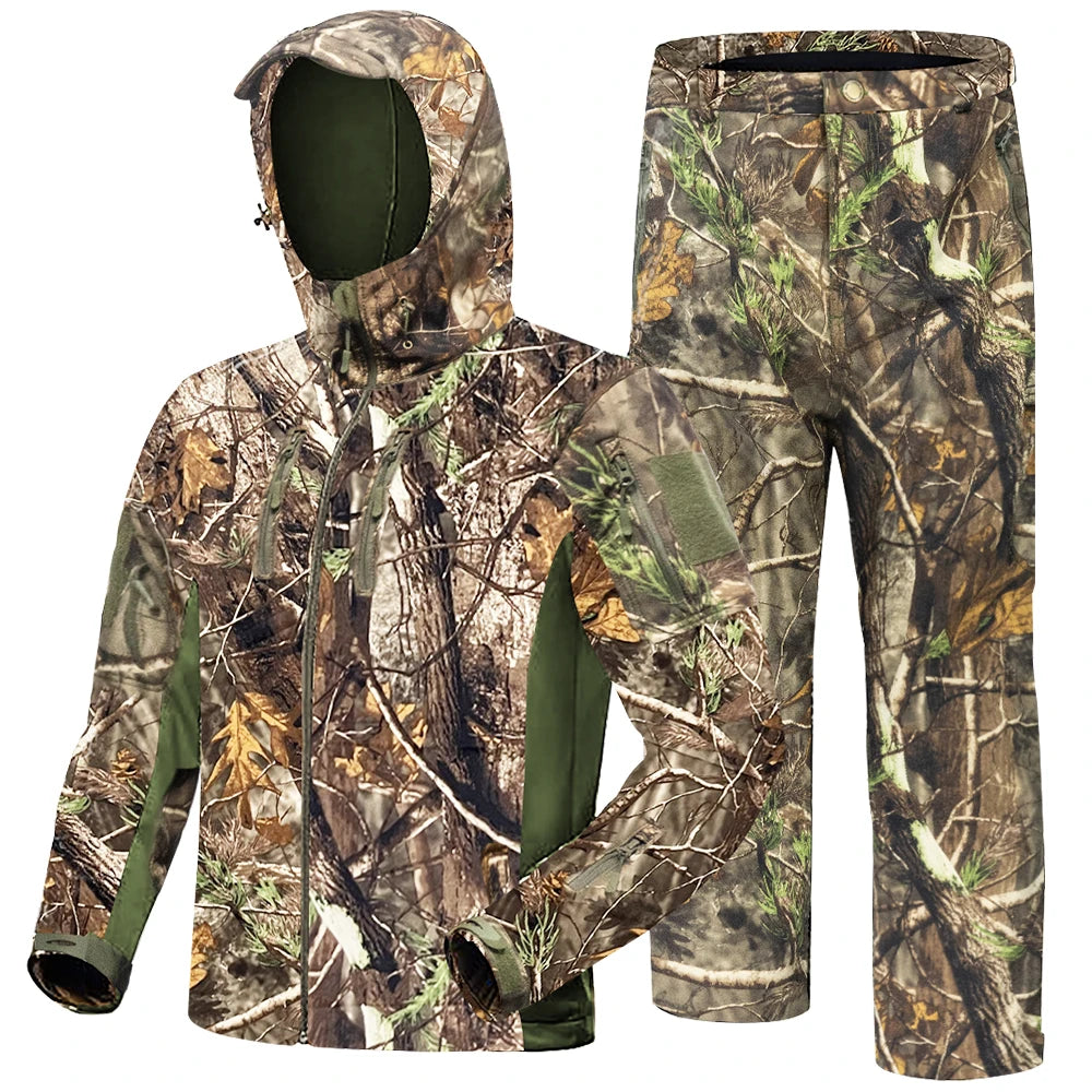 Multifunctional Hunting Clothes Fleece Lining Safety Strap Water Resistant Silent Hunting Jacket and Pants