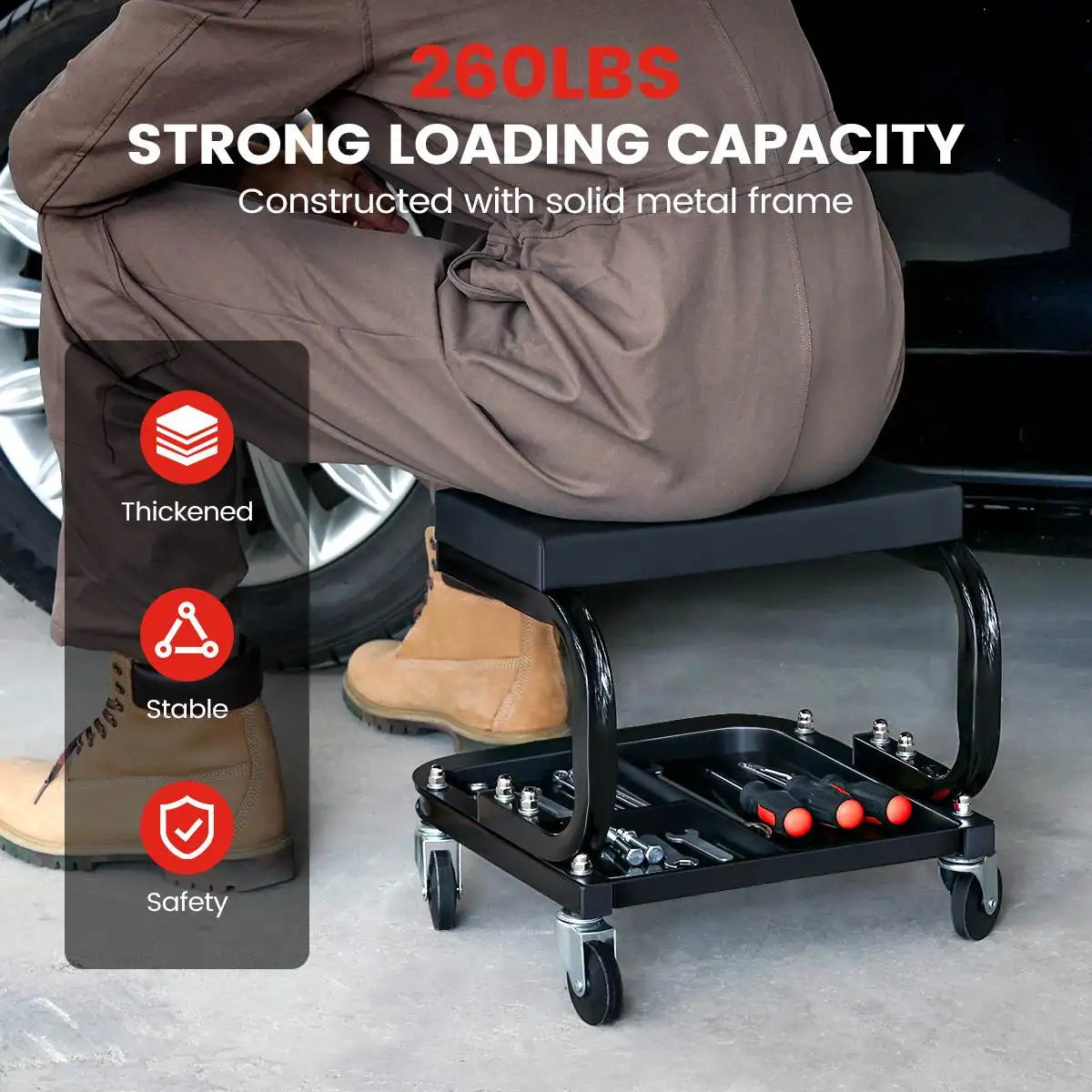 Mechanic Stool 120kg Load Rolling Pneumatic Creeper Garage/Shop Seat Padded Rolling Workshop Stool for Garage Auto Repair