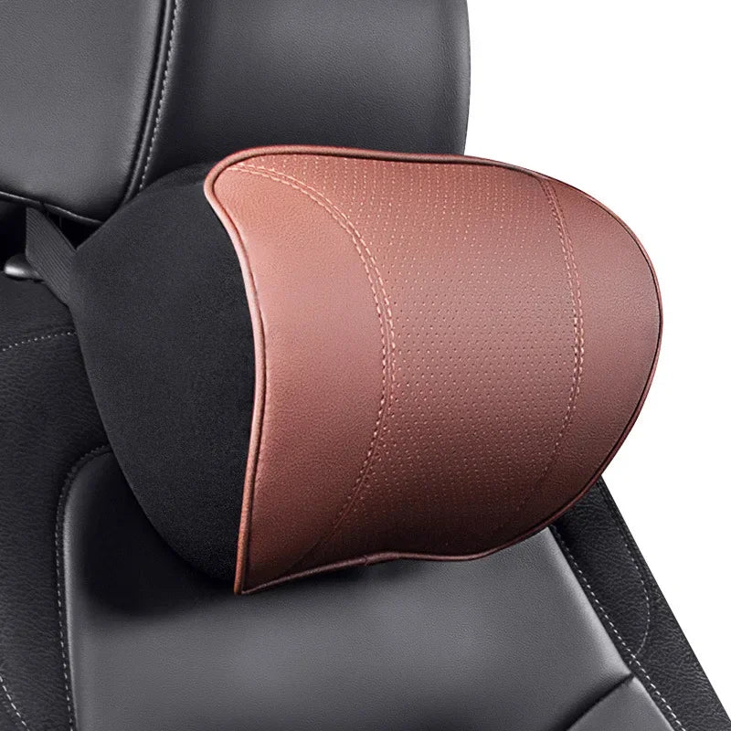 Car Seat Headrest Travel Rest Neck Pillow PU Leather Memory Foam Cushion for Auto Neck Support