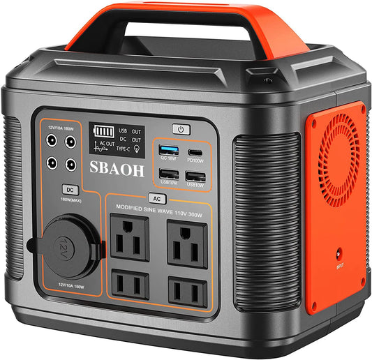 Portable Power Station, 300W 296Wh Solar Generator Quick Charge / 110V AC Outlets/DC Ports
