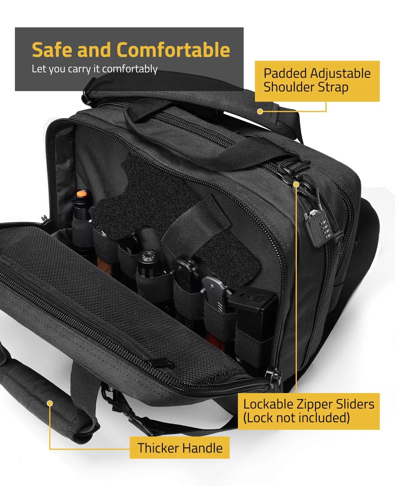 CVLIFE Tactical Gun Range Bag Case Pistol Handgun Lockable 3 Compartments Outdoor Shooting
