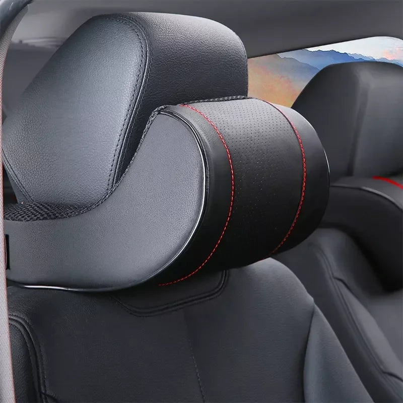 Car Seat Headrest Travel Rest Neck Pillow PU Leather Memory Foam Cushion for Auto Neck Support