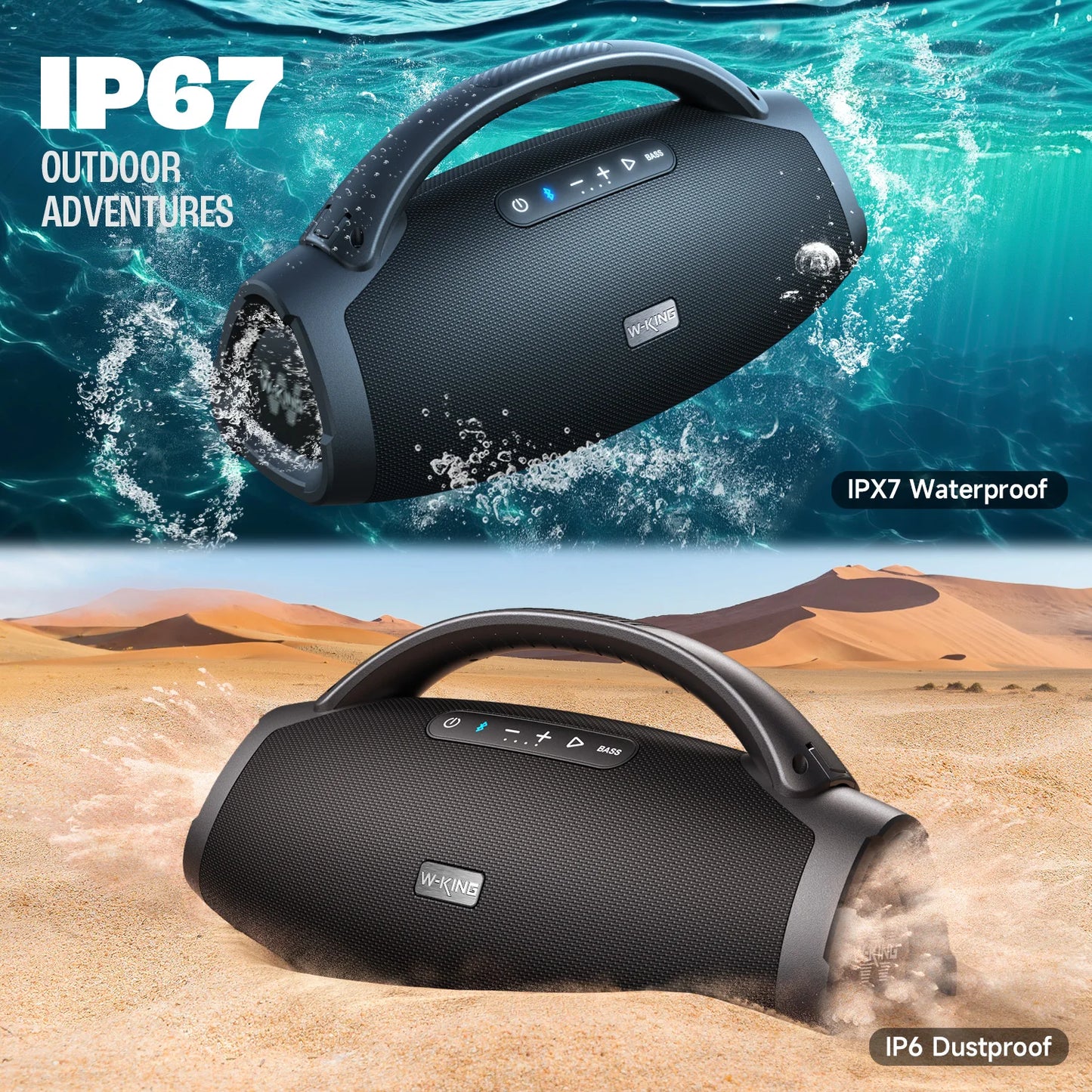 200W RMS Portable Bluetooth Speakers, Massive Bass Party Boombox IPX7 Waterproof