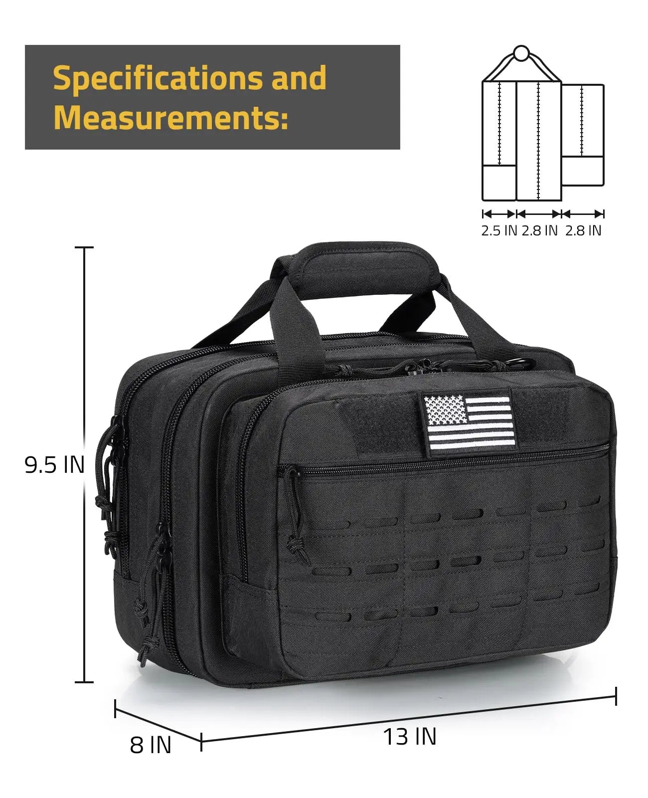 CVLIFE Tactical Gun Range Bag Case Pistol Handgun Lockable 3 Compartments Outdoor Shooting