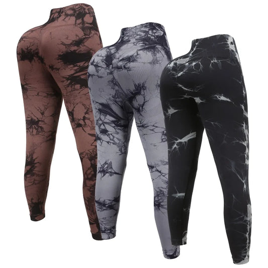 3 Piece Workout Leggings Sets for Women High Waisted Tie Dye