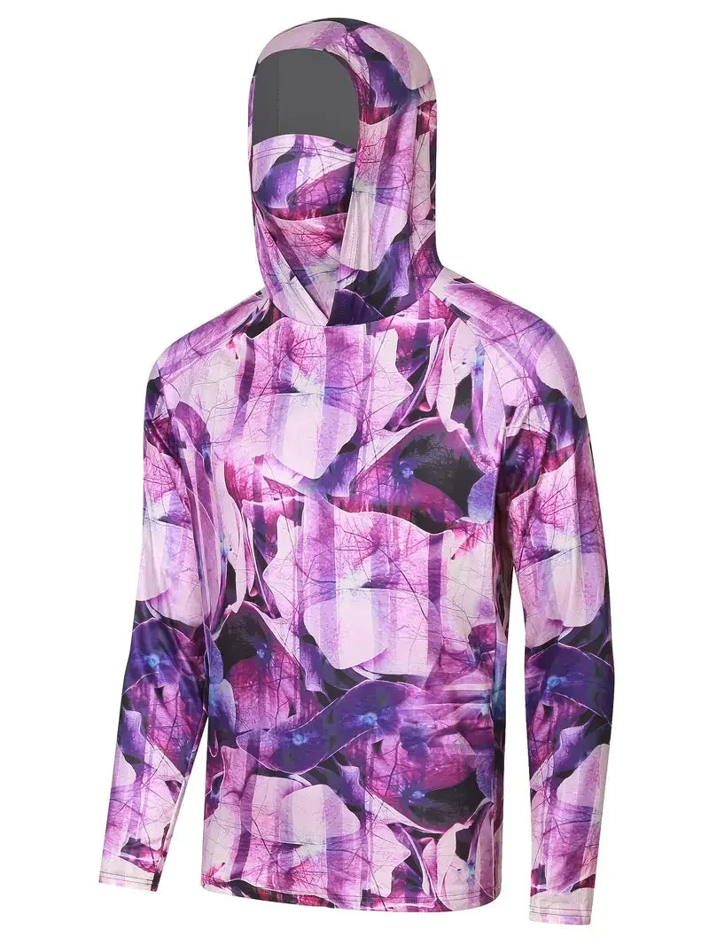 Fishing Shirt Hooded Men Fishing Clothes Outdoor Summer Mask Hoodie Sun Uv Protection