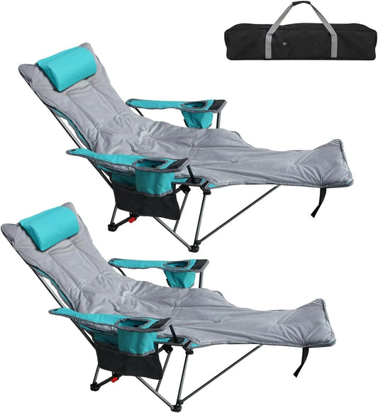 Reclining Camping Chair with Removable Footrest Lounge Chair with Headrest,