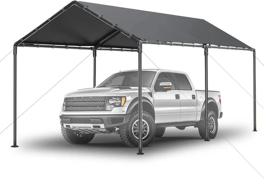 Outdoor Carport 10x20ft Heavy Duty Car Tent, Portable Garage Canopy Storage Shed, All-Season Tarp Tent for Car, Party (GY)
