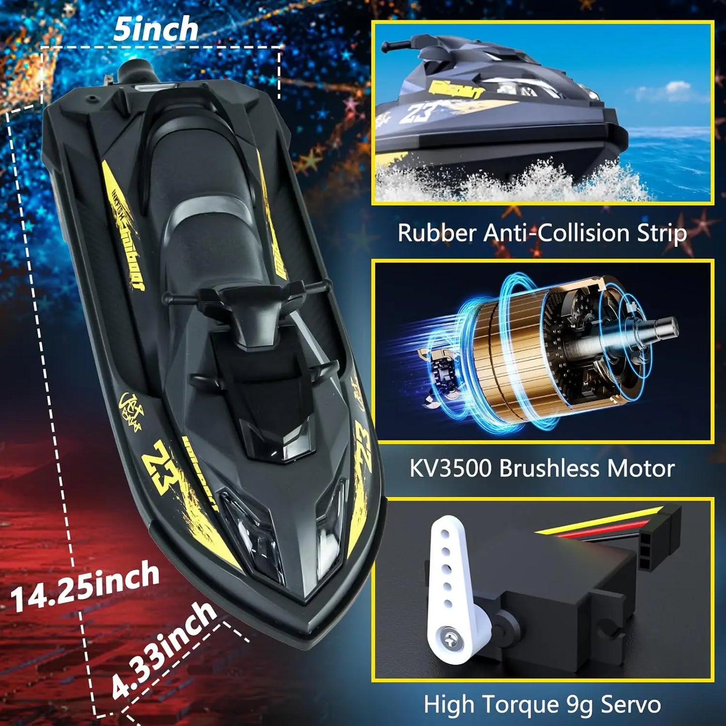 UDI023PRO Brushless RC Boat for Adults, High Speed Jet Boat, 25KM/H Remote Control