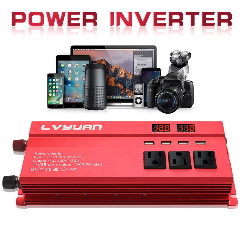 12V To 220V 5000W 6000W Power Inverter LED Display US Socket Solar Inverter Dual USB Fast Charging for Phone Laptops Car