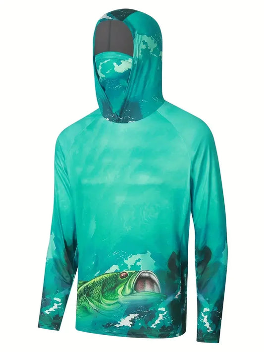 Fishing Shirt Hooded Men Fishing Clothes Outdoor Summer Mask Hoodie Sun Uv Protection