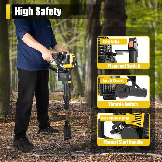 2-Stroke 52cc Portable Garden Tree Digging Machine with Shovel 6500r/min
