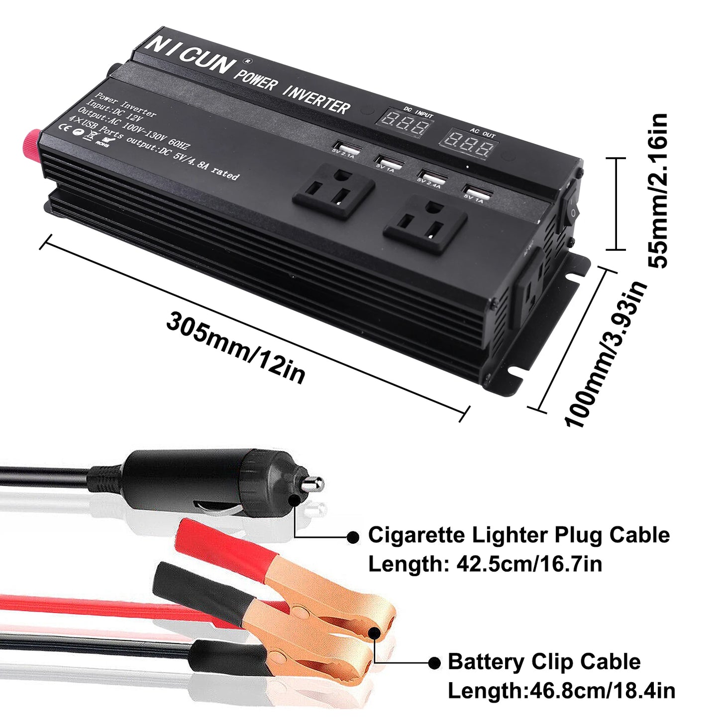 6000W Car Converter Power Inverter DC 12V To AC 110V Sine Wave Solar Power Converter LCD Home RV Solar Adapter 4 USB Ports