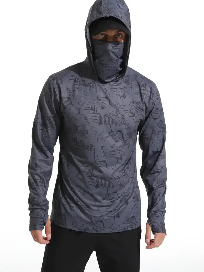 Fishing Shirt Hooded Men Fishing Clothes Outdoor Summer Mask Hoodie Sun Uv Protection