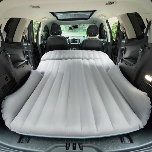 QDH SUV Air Mattress Double Sided Inflatable Camping Bed with Electric Pump for Trunk and Rear Seat Gray and Blue No Pillows