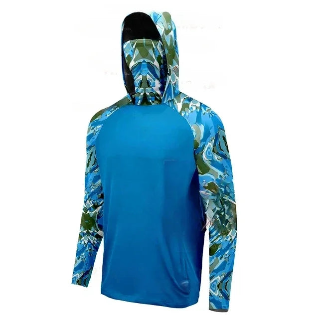 Fishing Shirt Hooded Men Fishing Clothes Outdoor Summer Mask Hoodie Sun Uv Protection