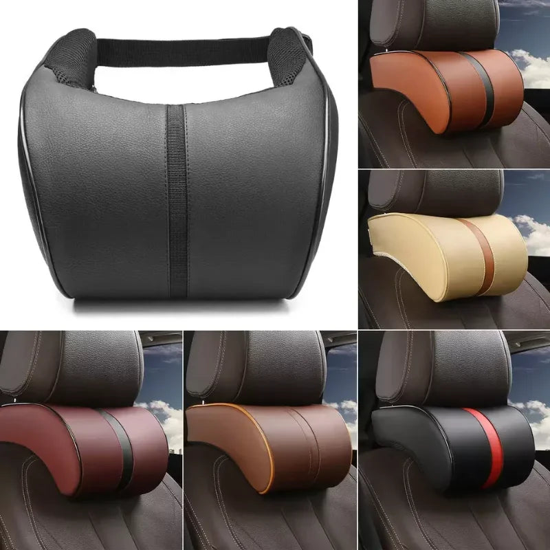 Car Seat Headrest Travel Rest Neck Pillow PU Leather Memory Foam Cushion for Auto Neck Support