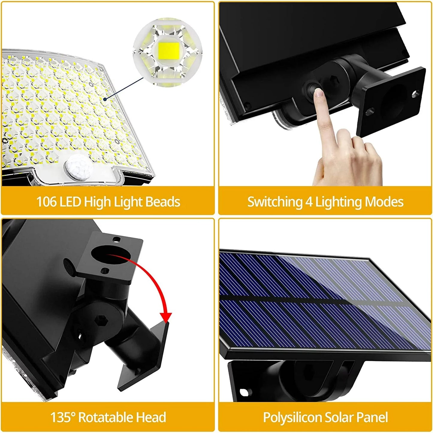 Solar Outdoor Lights - LED Motion Sensor Light with Remote Waterproof Security Flood Light