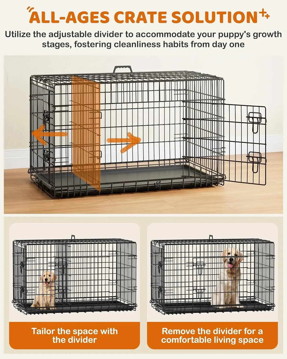 42 inch Dog Crate Double Door Dog Crate w/Divider Collapsible Metal Dog Crate