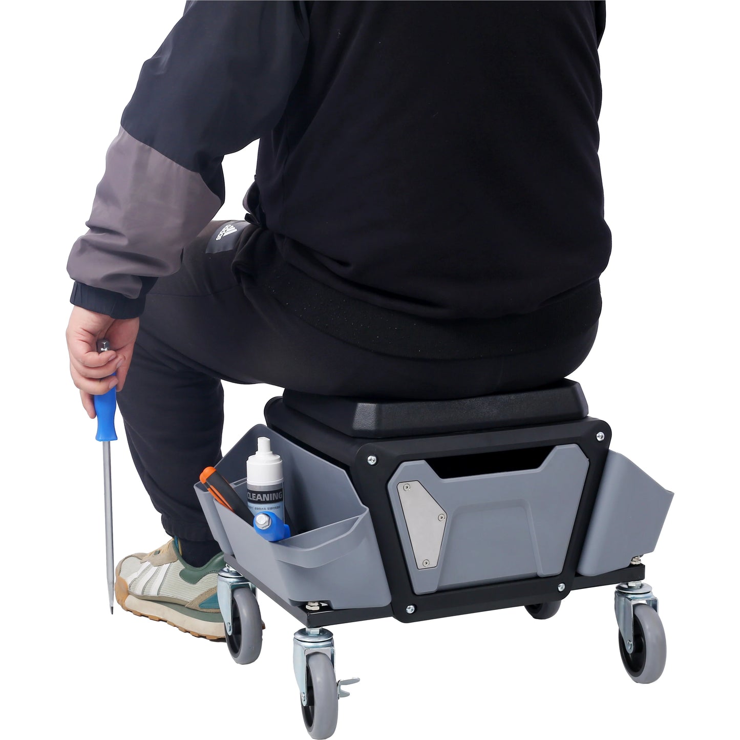 Heavy Duty Mechanic Stool with 330lbs Load Capability, Garage Stool with Wheels, Rolling Creeper with Soft Rubber Cushion Seatin