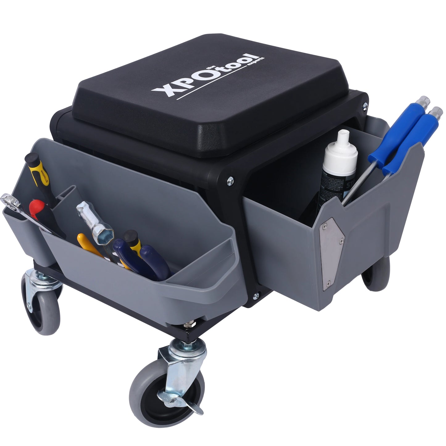 Heavy Duty Mechanic Stool with 330lbs Load Capability, Garage Stool with Wheels, Rolling Creeper with Soft Rubber Cushion Seatin