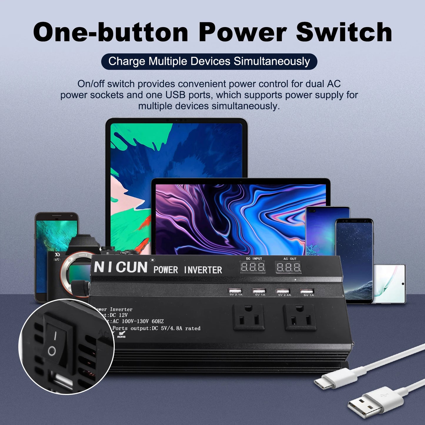6000W Car Converter Power Inverter DC 12V To AC 110V Sine Wave Solar Power Converter LCD Home RV Solar Adapter 4 USB Ports