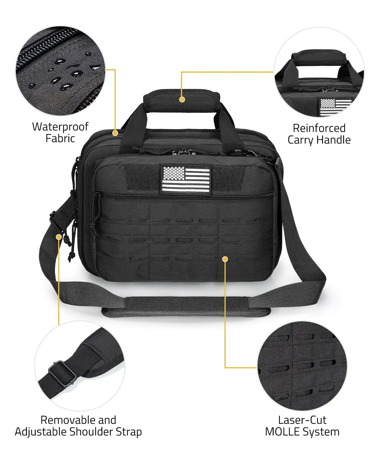 CVLIFE Tactical Gun Range Bag Case Pistol Handgun Lockable 3 Compartments Outdoor Shooting